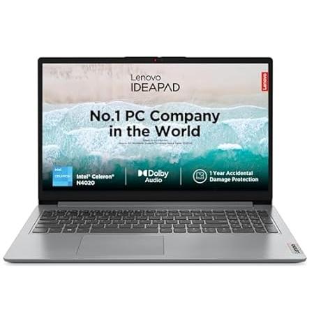 Lenovo IdeaPad Slim 1 Intel® Celeron® N4020 15.6 inch (39.6cm) Thin & Light Laptop (8GB RAM/512GB SSD/Windows 11 Home/Office Home & Student 2024/1Yr ADP Free/Cloud Grey/1.54Kg), 82V700L2IN